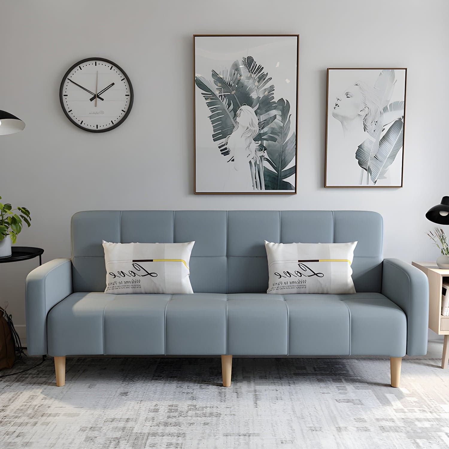 Living Room Linen Chesterfield Sofa with Wooden Legs Square Arm Loveseat - image 8