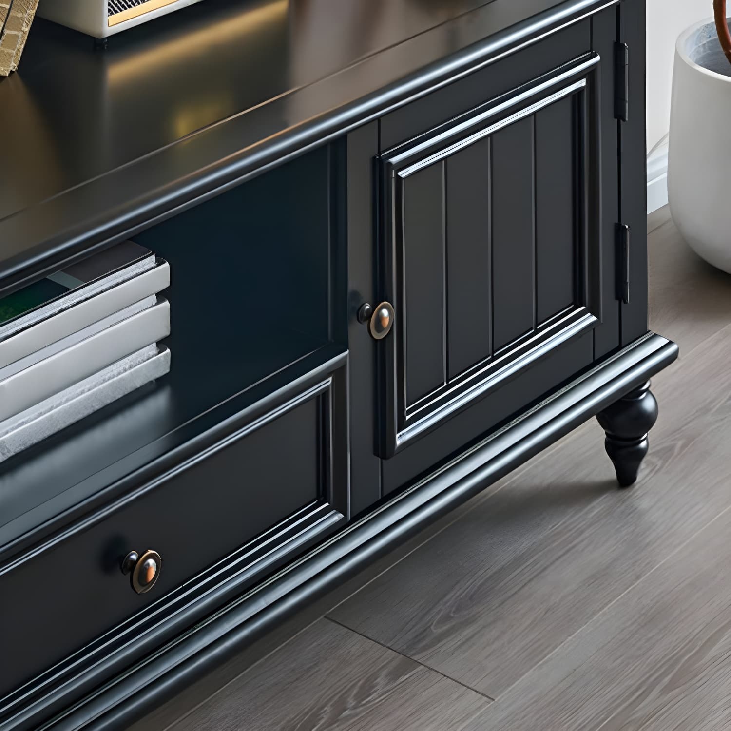 Modern Wood TV Stand with Open Storage & Cabinet Included - Standard Height - 3 Cabinets - With Legs - image 8