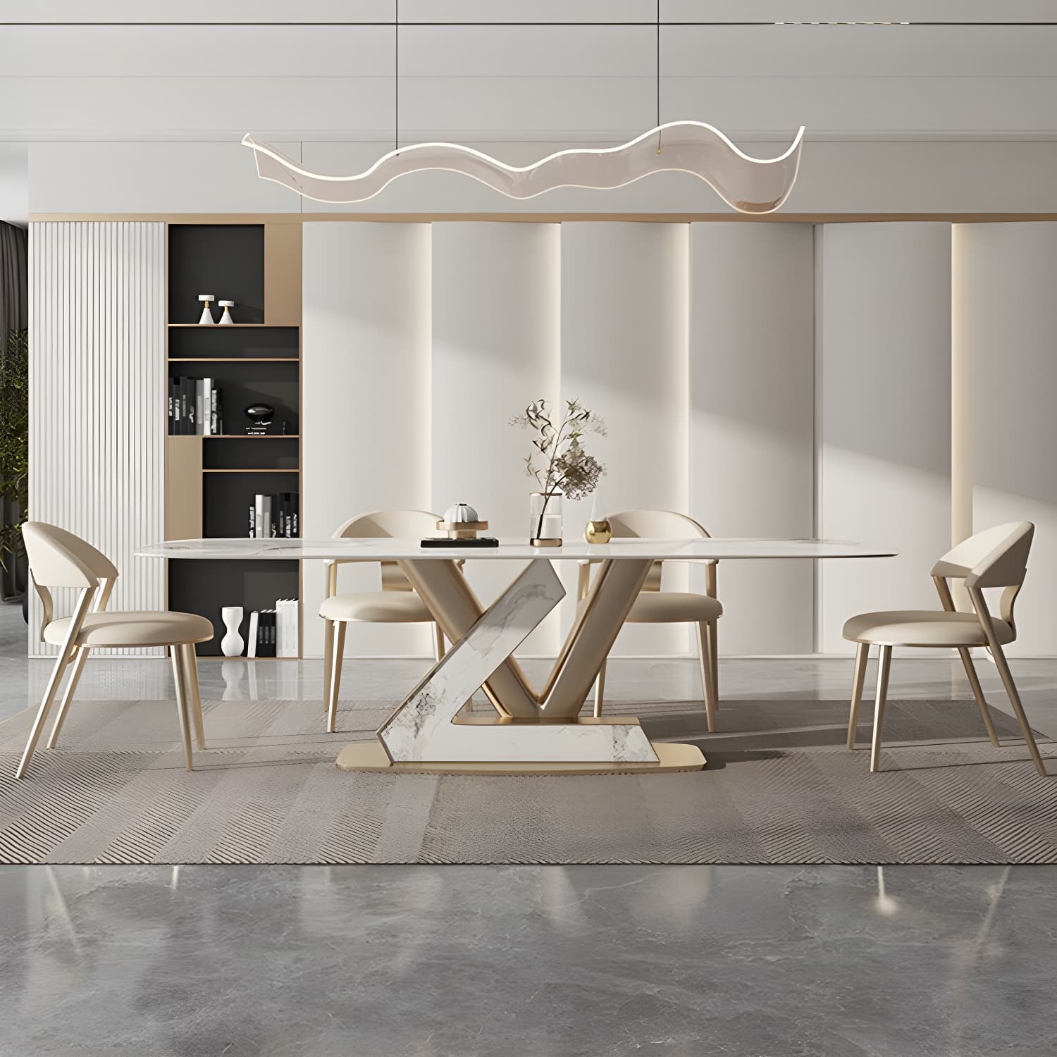 Glam Style Rectangle Table Set 1/4/5/7/9 Pieces Dining Set for Home Use