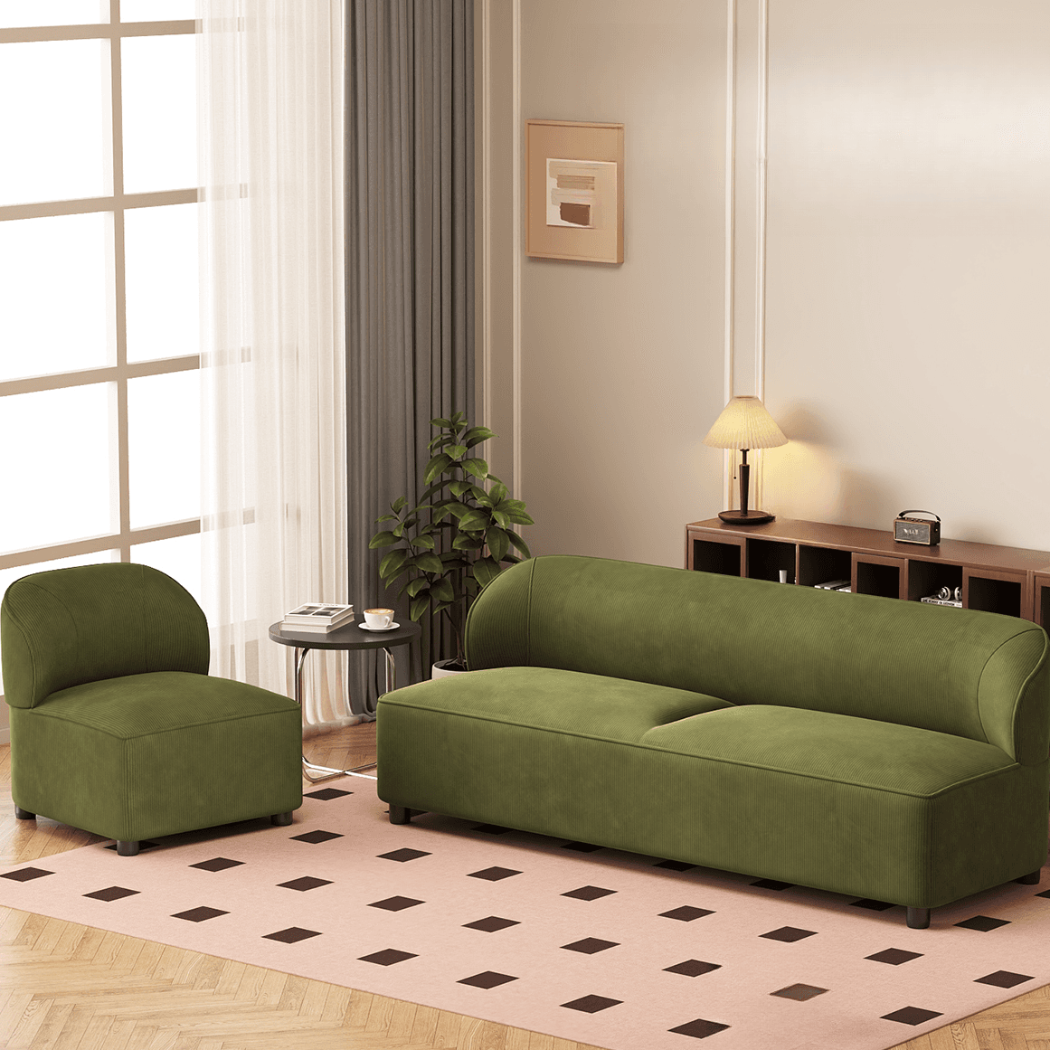 Trendy Solid Color Stain Resistant Loveseat in Emerald Green/Auburn/Beige for 2 People - image 9