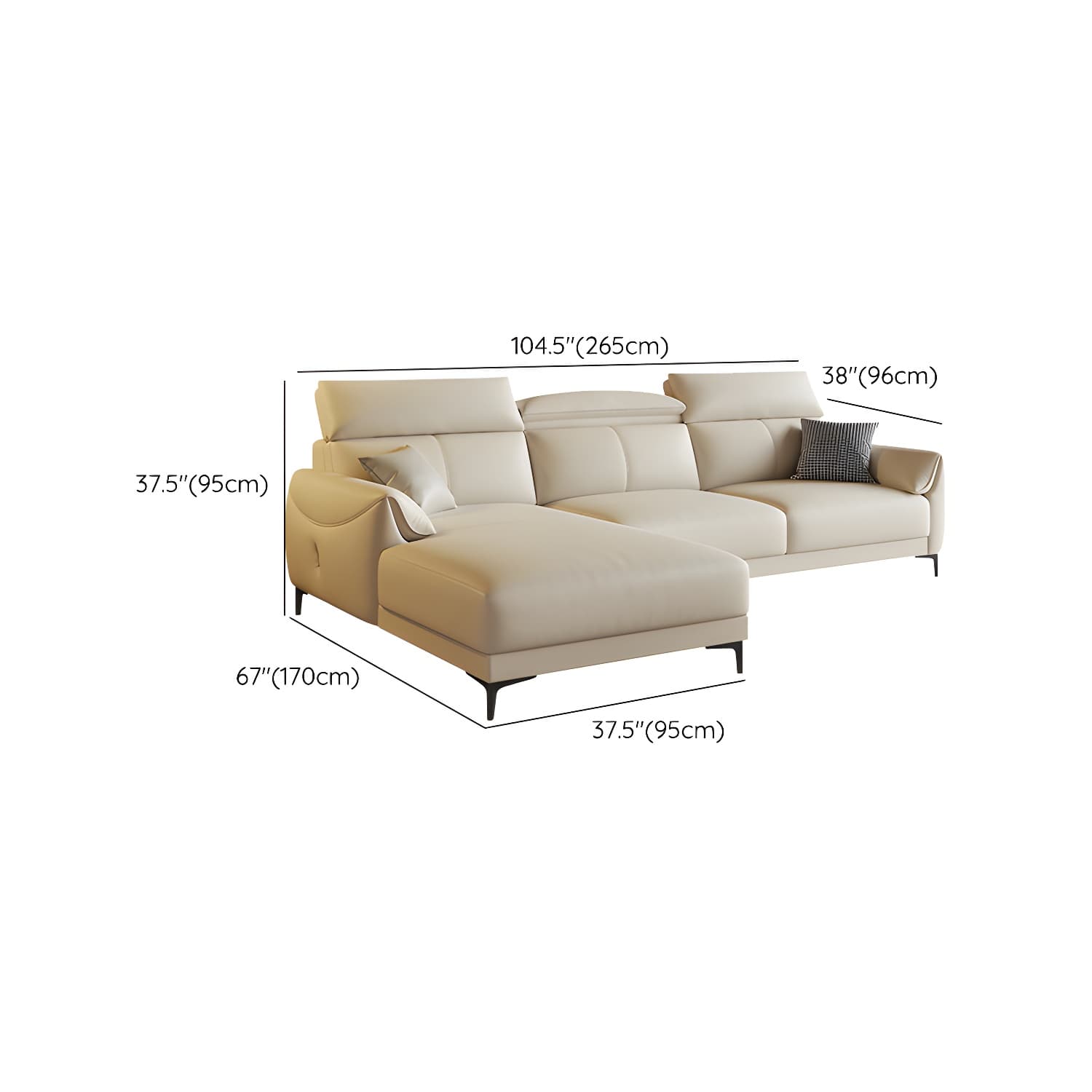 Modern Beige Genuine Leather Sectional Sofa with Adjustable Headrest - image 17