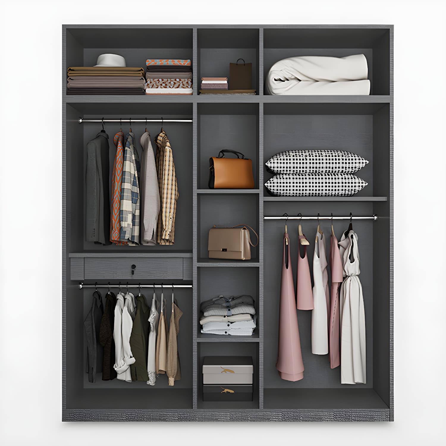 Modern Style Wooden Wardrobe Soft Close Door Wardrobe Closet with Drawer - image 7