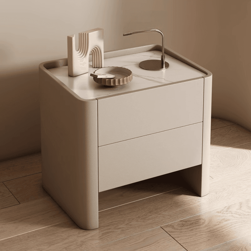 Stylish Drawer Storage Nightstand with 2 Drawers, Stone Countertop, and Leg - image 5
