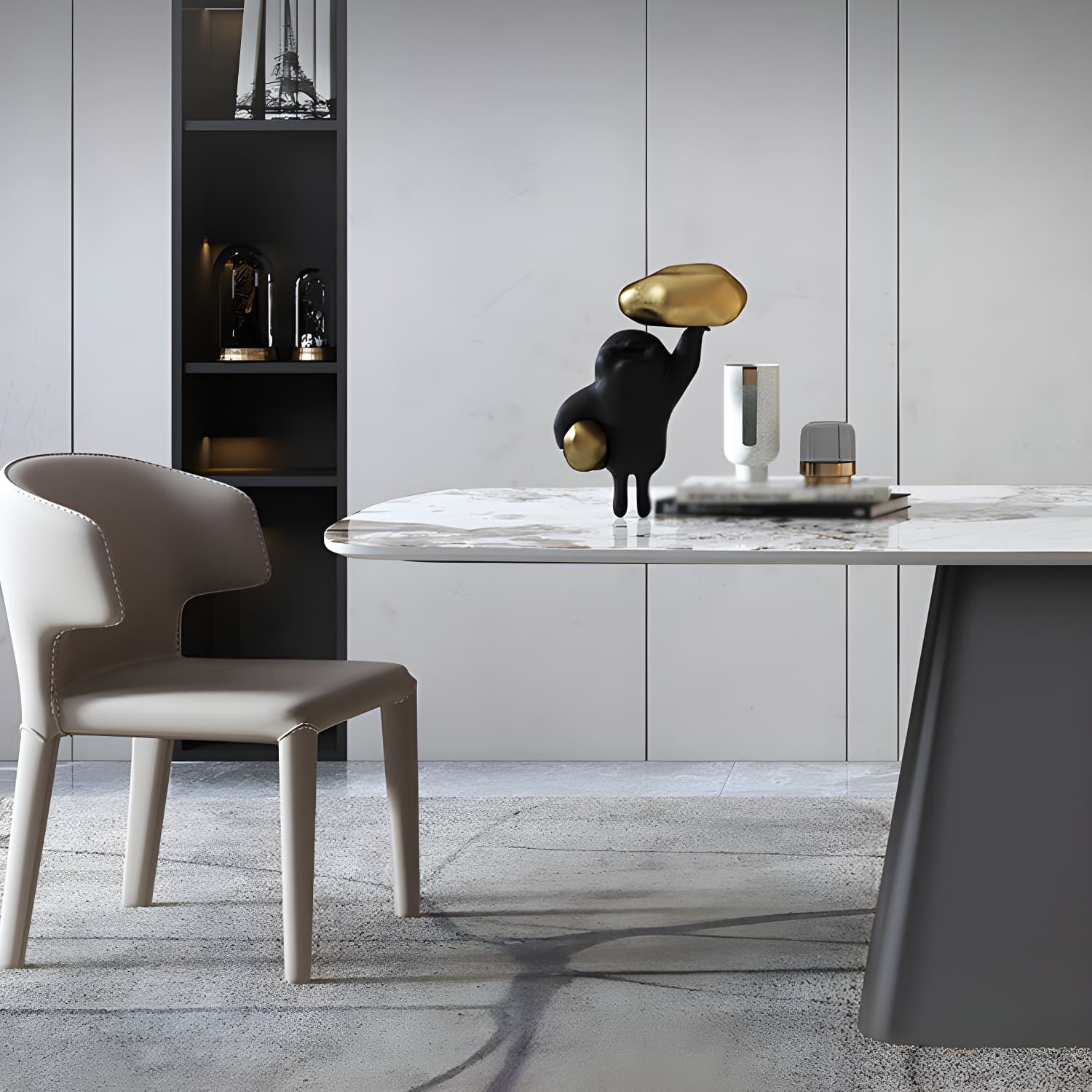 Luxury Sintered Stone Top Dining Table Rectangle White Table with Pedestal - image 9