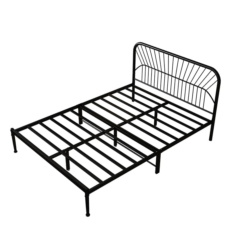 Modern Style Metal Frame Storage Panel Bed with Rectangular Headboard Shape