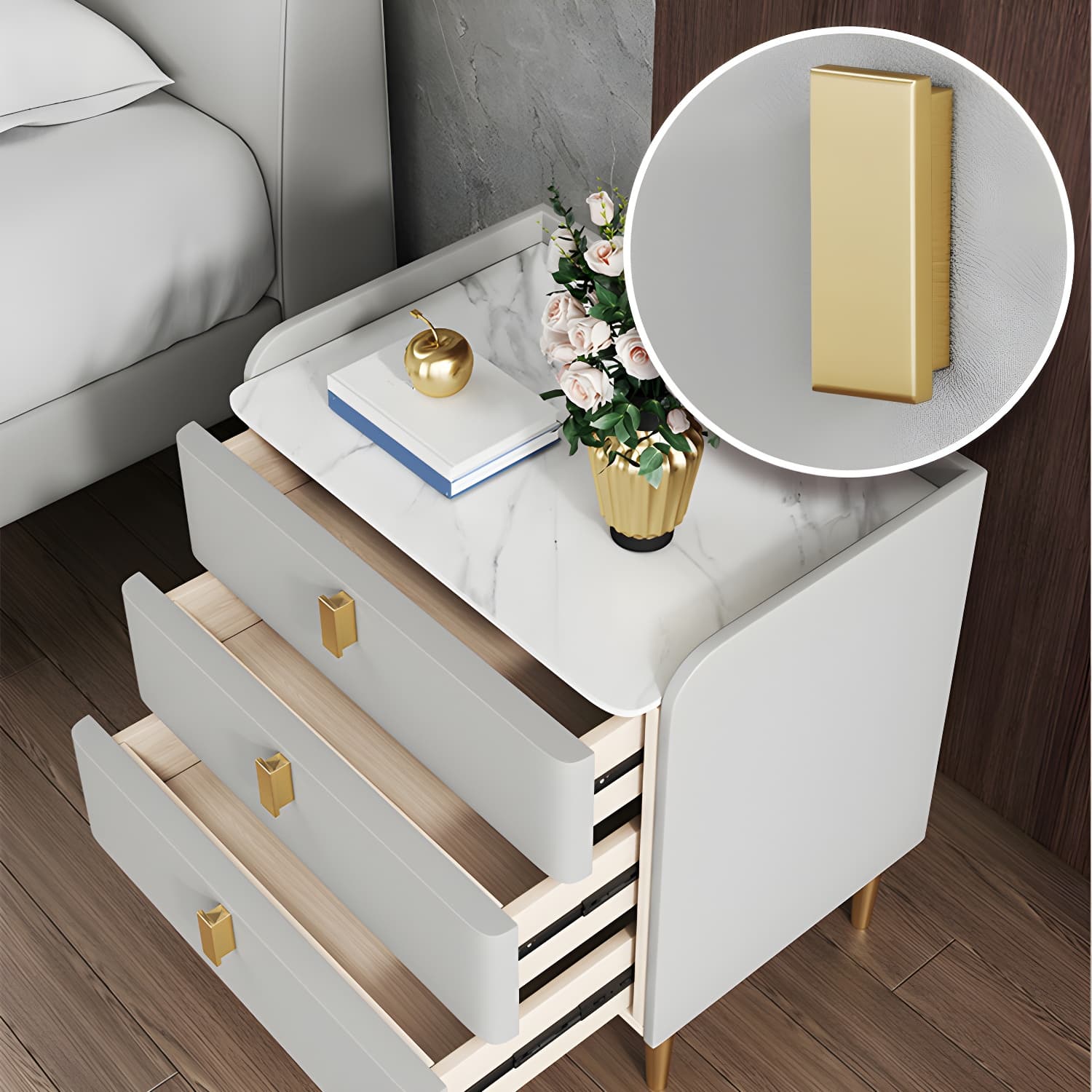 Contemporary Drawer Storage Bed Nightstand Wooden Night Table for Bedroom - image 15
