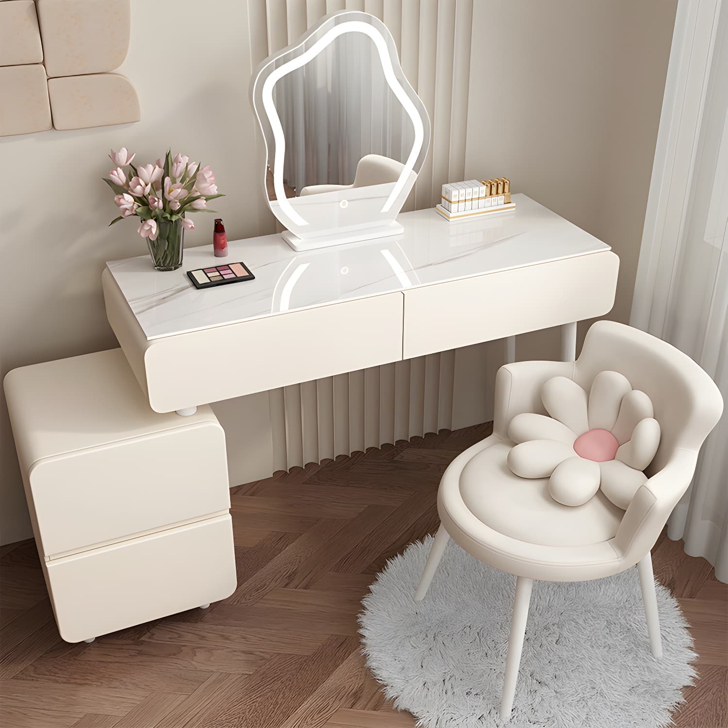 Modern Slate and Wooden Vanity Dressing Table Set with 4 Drawers - image 4