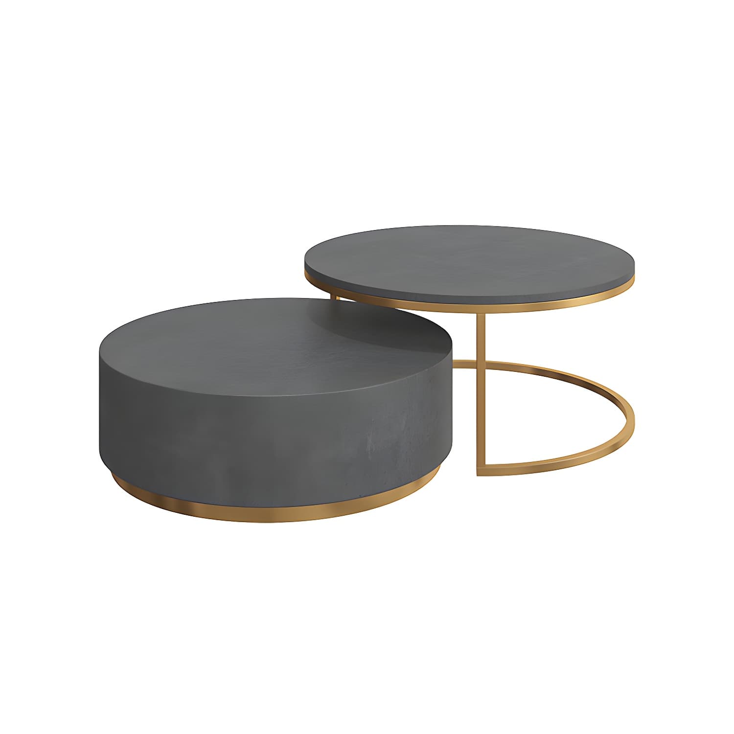 Drum Base Design Black/grey Faux Concrete Top Metal Base Round Coffee Table - image 12