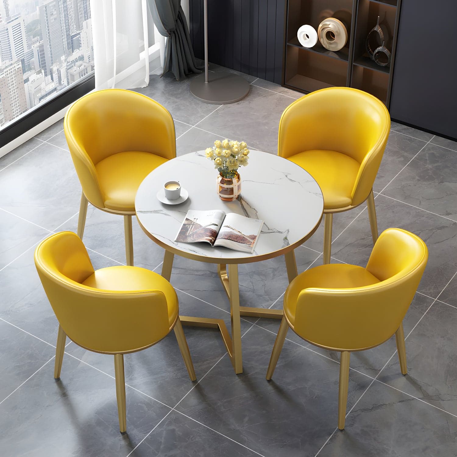 5 Piece Round Shape Wood Top Dining Room Chair and Table Set - image 12