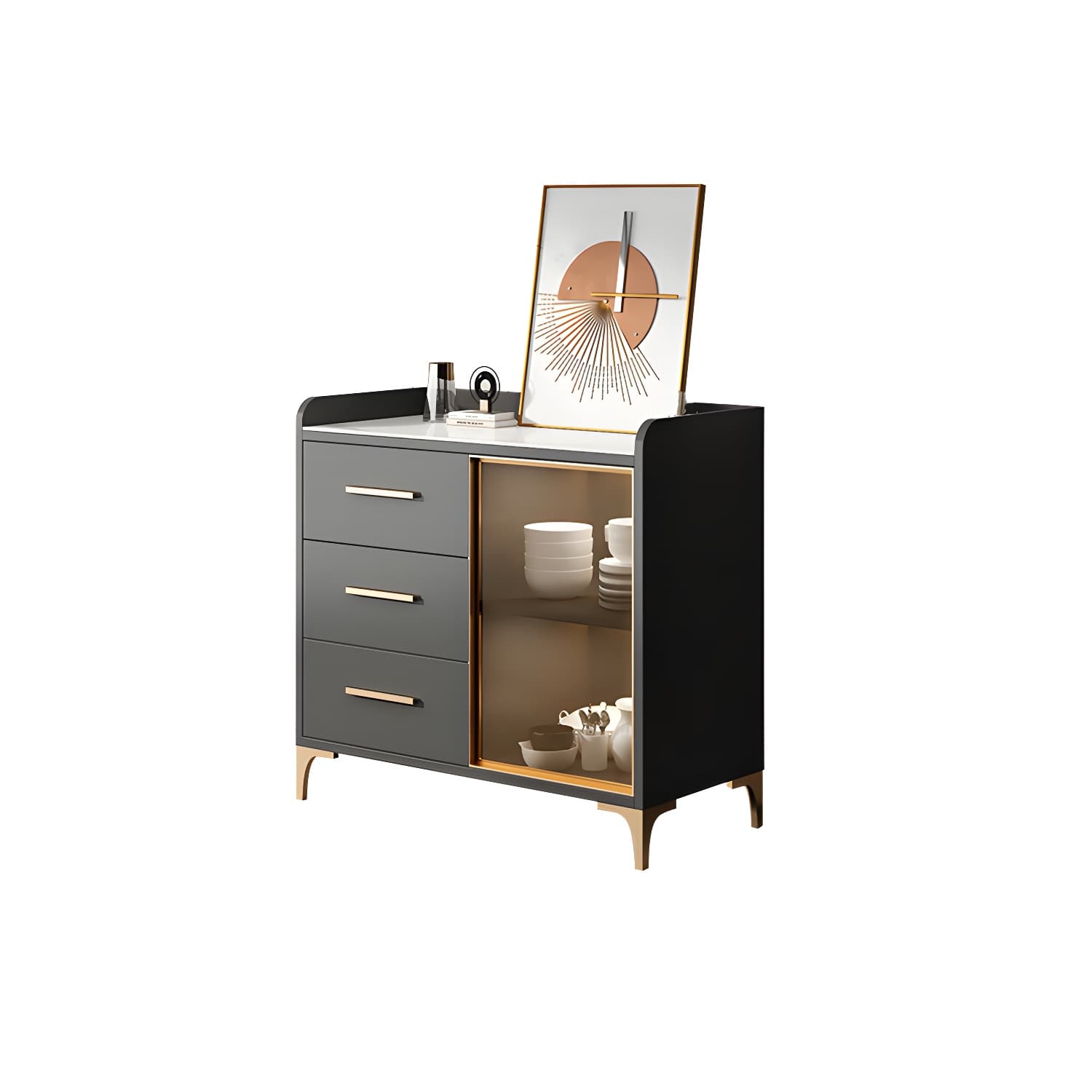 Glam Style Sideboard Wood Glass Doors Side Board with Cabinets and Drawers without Light - image 17