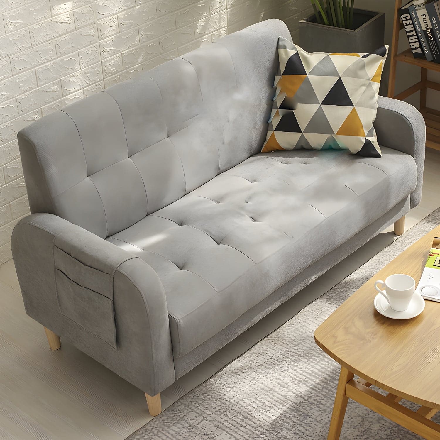 Tufted Fabric Sofa with Four Wooden Legs Square Tufted Sofa for Bonus Room - image 4