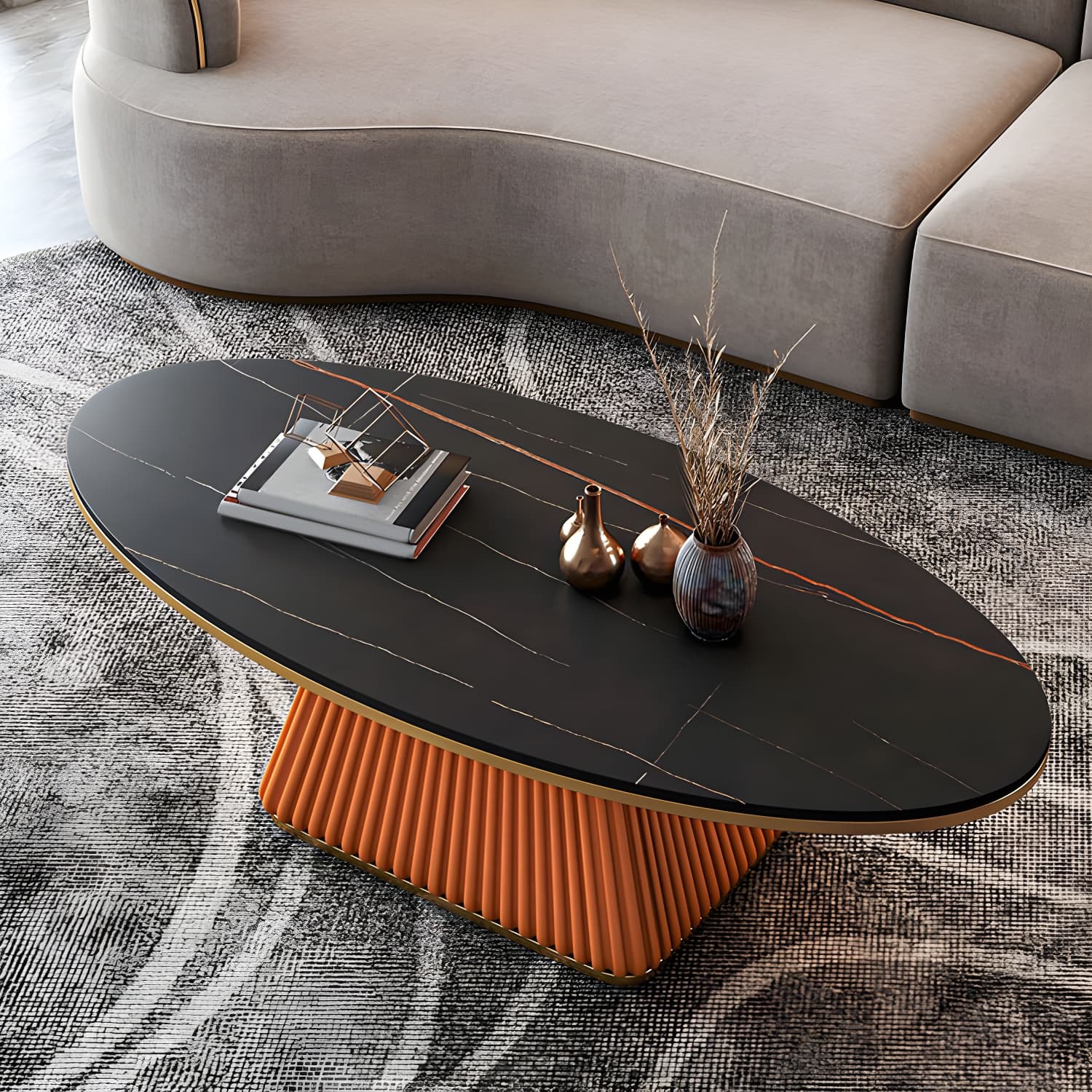 Glam Pedestal Cocktail Table Oval Coffee Cocktail Table for Home