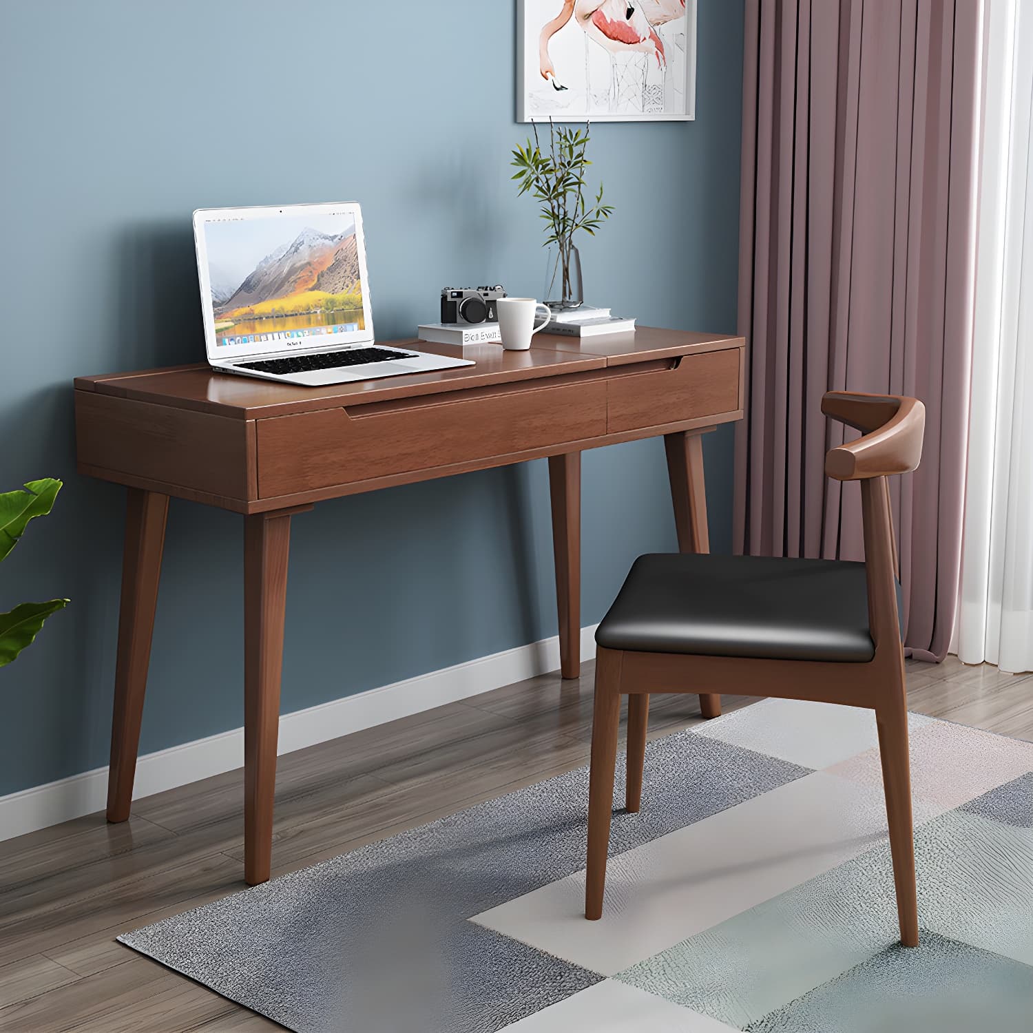 Scandinavian Solid Wood Vanity Makeup Table Set 1 Drawer Flip-Top Dressing Table - image 6