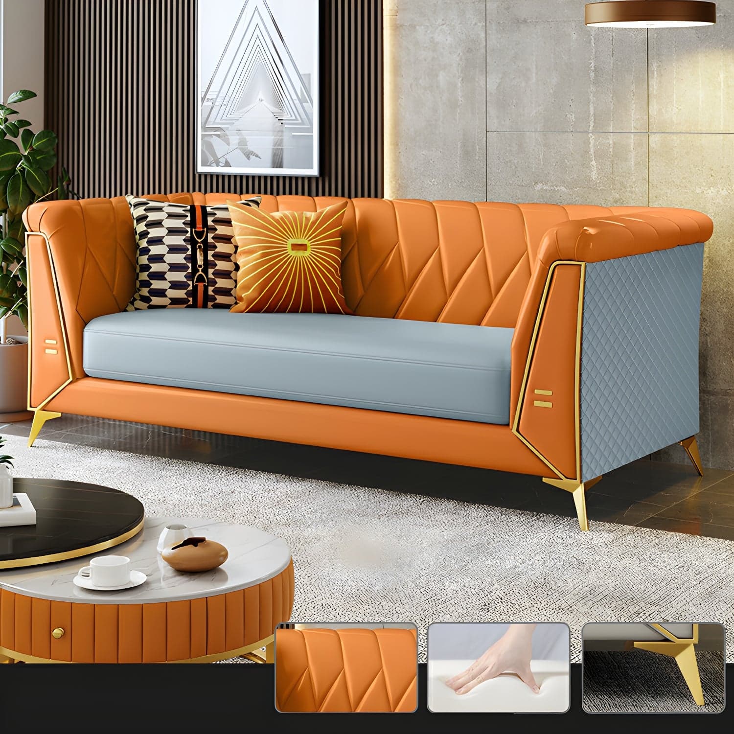 Glam Faux Leather Standard Sofa with Tuxedo Arms in Solid Color - image 6