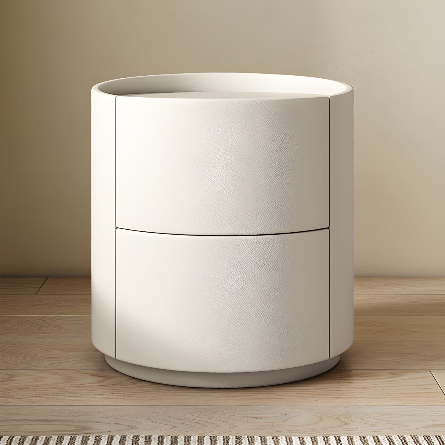Modern Faux Leather Nightstand with 2 Drawers in Light Wood Tone - image 9