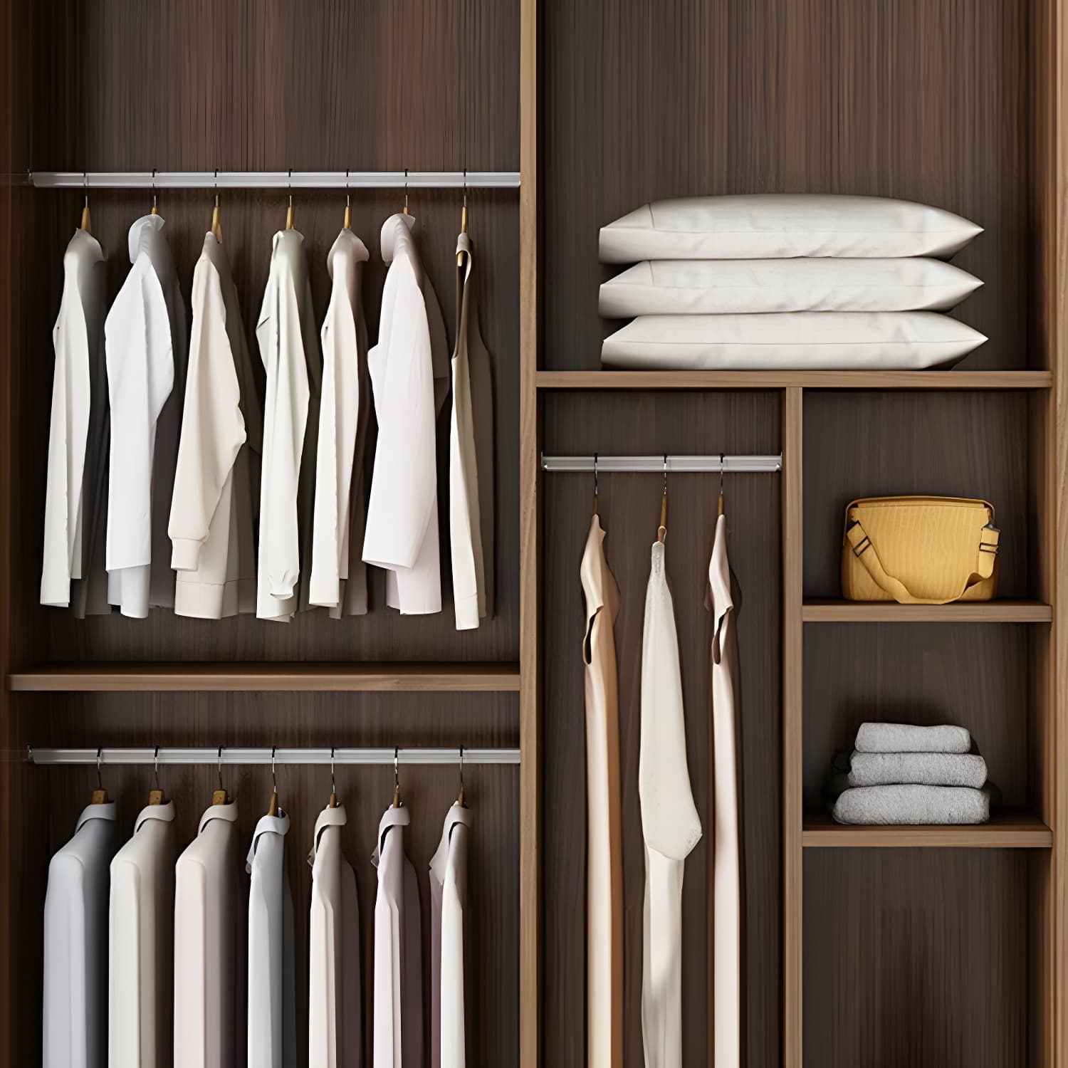 Non-Adjustable Traditional Brown Wood Wardrobe Armoire with Sliding Doors & Soft Close Drawers - image 3