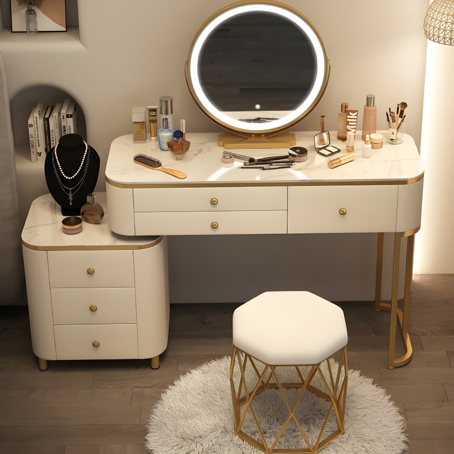 Scandinavian Wooden Vanity Desk in White Modern with Drawers Dressing Table - image 6