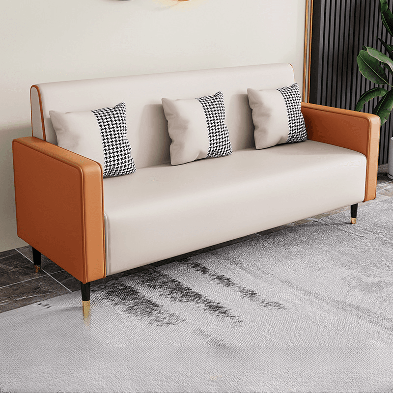 Casual Solid Color Water Resistant Sofa Couch in Grey/Cream/Citrus Color for 3 Person with Square Arm and 3 Pillows - image 10