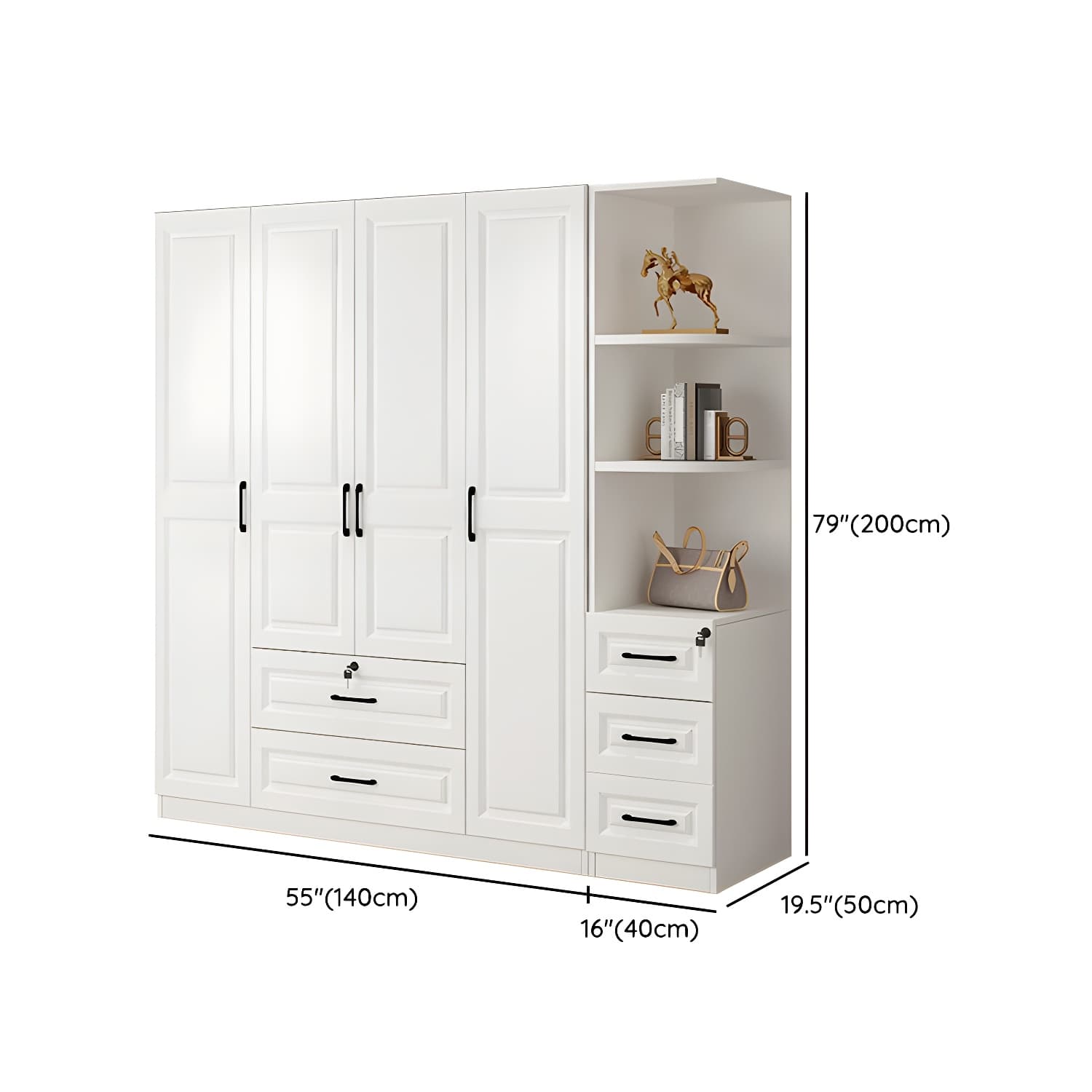 Wood White Modern Wardrobe Armoire with Drawers, Shelves, and Clothing Rod - image 27