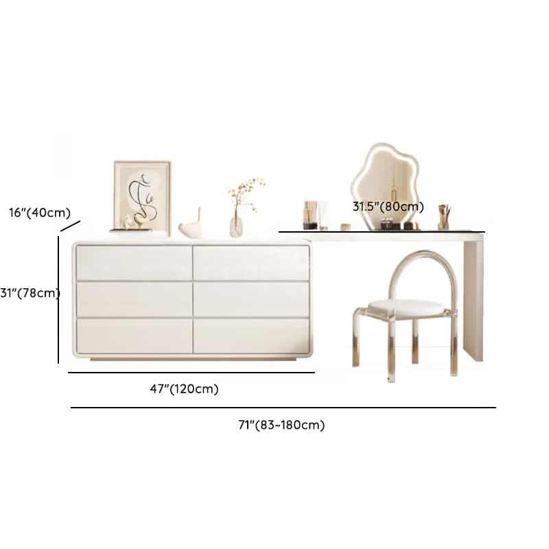 Large White/Transparent Vanity Set with 6 Drawers, Polymer/Lumber Frame, Lighted Mirror, and Scalable Chair - image 30