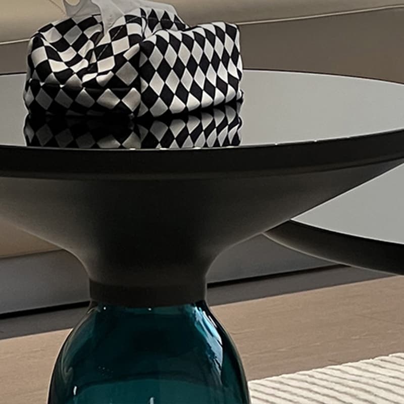 Small Size Modern Round Black Glass Coffee Table - Pedestal Base, Non-Upholstered - image 15