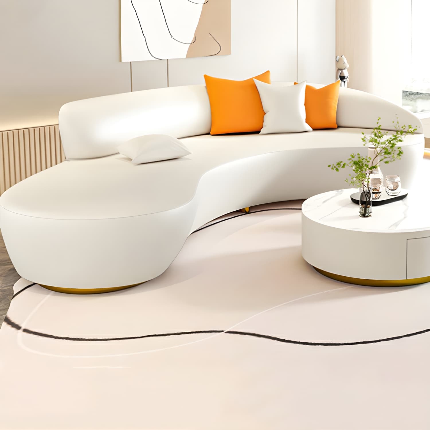 Modern Beige Sectional Sofa with Cushion Back and Wood Frame - image 3