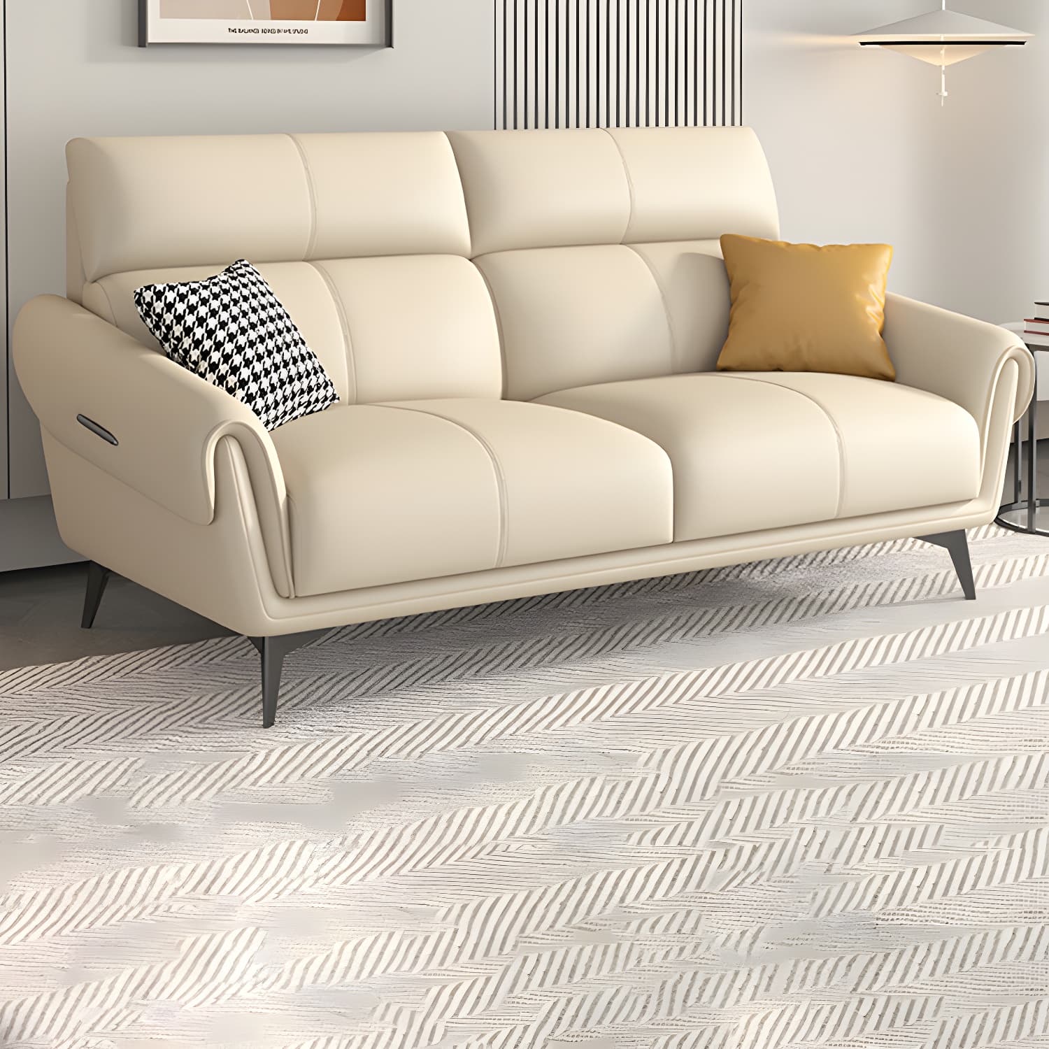 Faux Leather Flared Arm Sofa in Beige of 37.4" H with Cushions - image 10