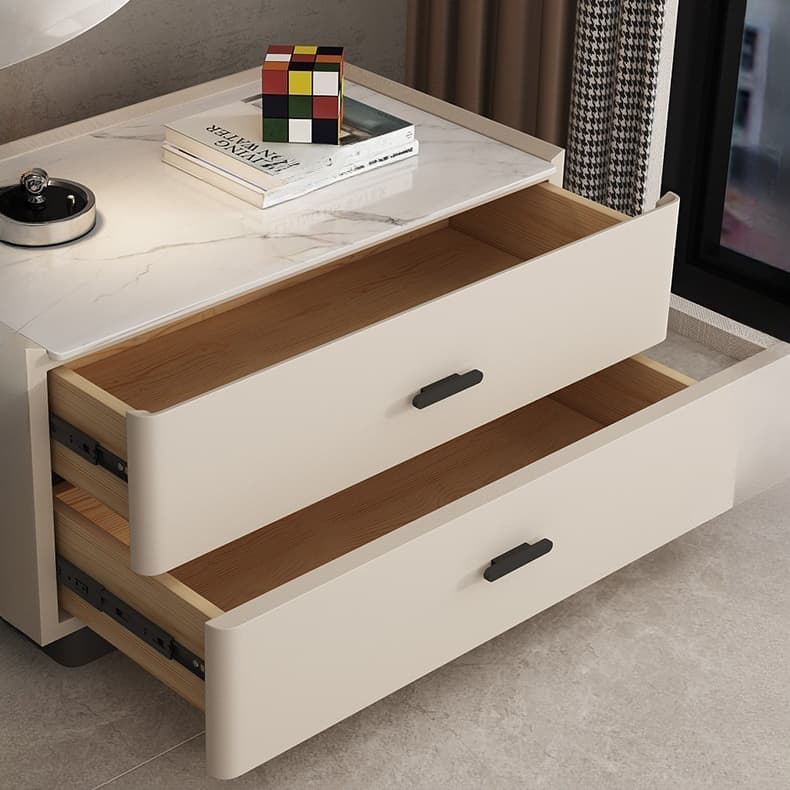 Elegant Two-Drawer Faux Leather Nightstand with Stone Countertop in Low Height for Modern Homes - image 14