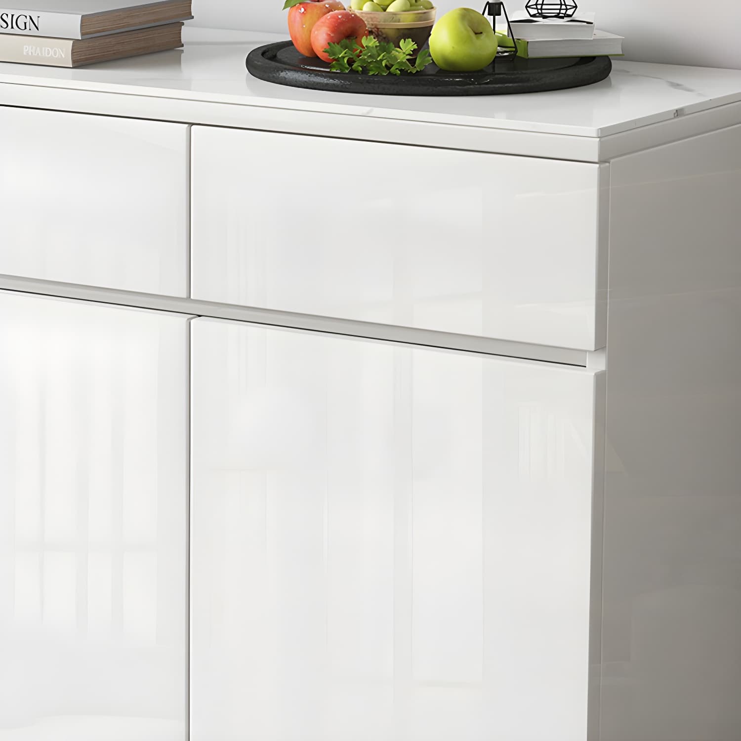 Modern White Buffet Cabinet with Stone Countertop and Wood Cabinets Included - image 6
