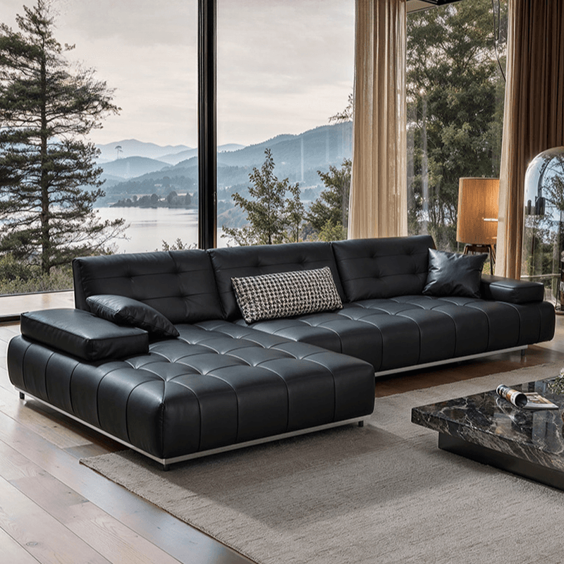 Straight/L-Shape Sofa Couch/Sofa Recliner with Tufted Back in Dark, Horizontal/Left Hand Facing, Decorative-stitched - image 3