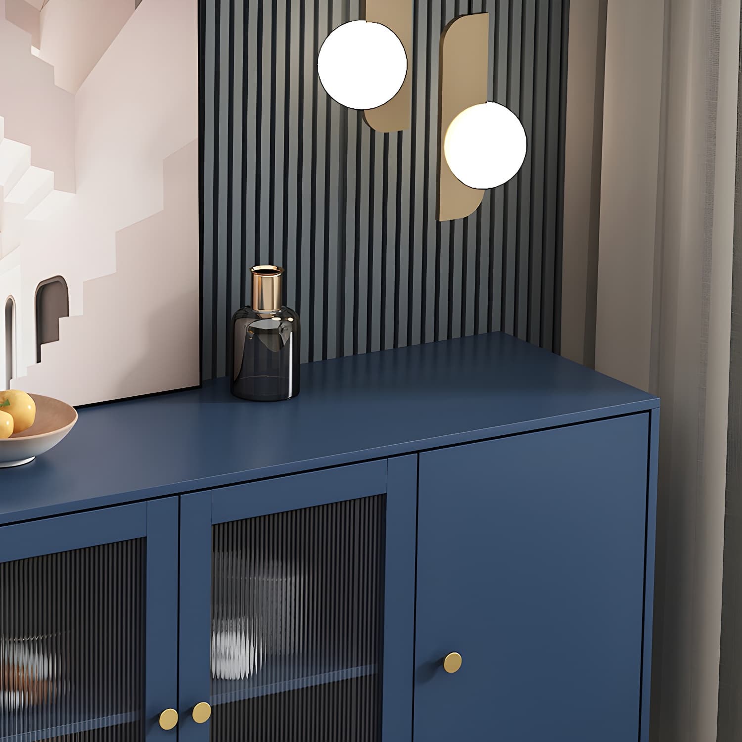 3-Drawer Engineered Wood Sideboard Modern Glass Doors Cabinets Credenza for Living Room - image 12