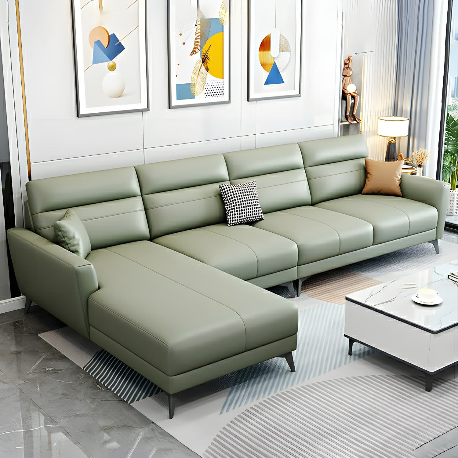Modern L-Shape Stationary Sectional Sofa Chaise with Flared Arm Design - image 5