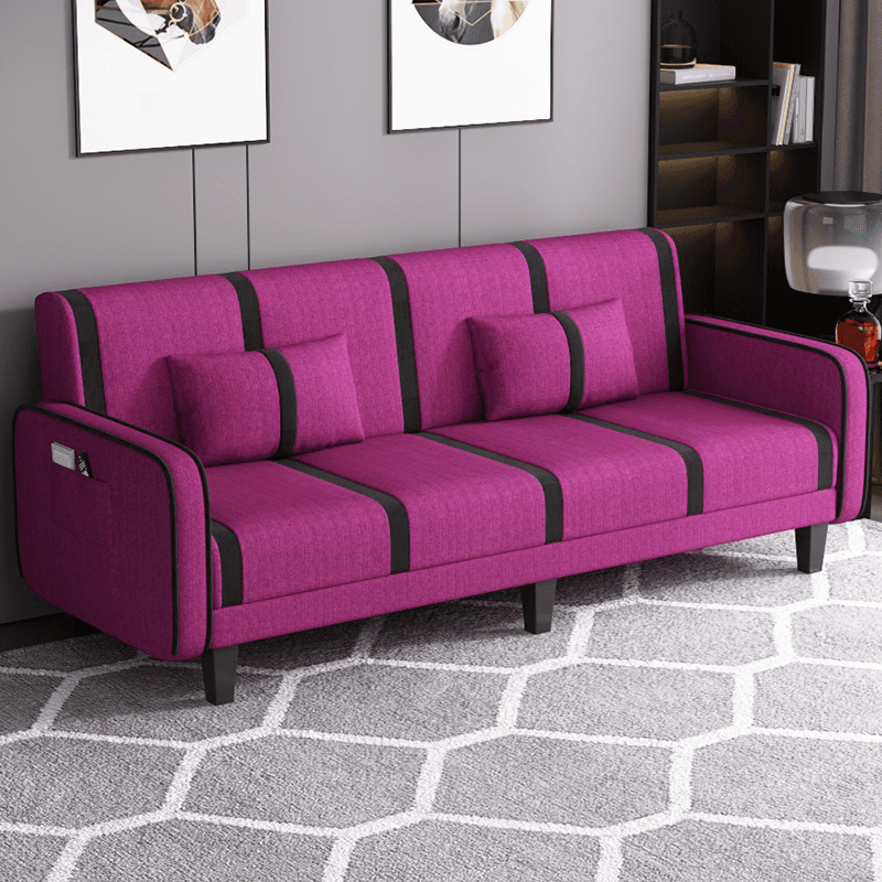 Striped Convertible Sofa in Pu Leather/Flannel with Cerulean/Light Brown/Off-White Upholstery and Armrest - image 15