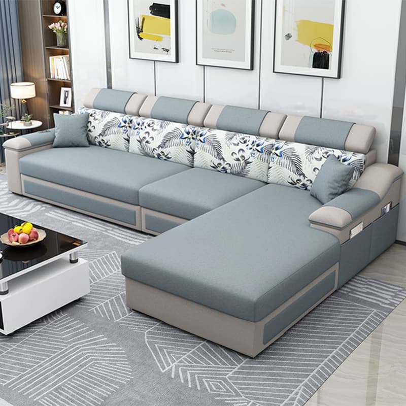 Modern Reversible L-Shape Wood Modular Sofa Chaise with Pillow Top Arm - image 4