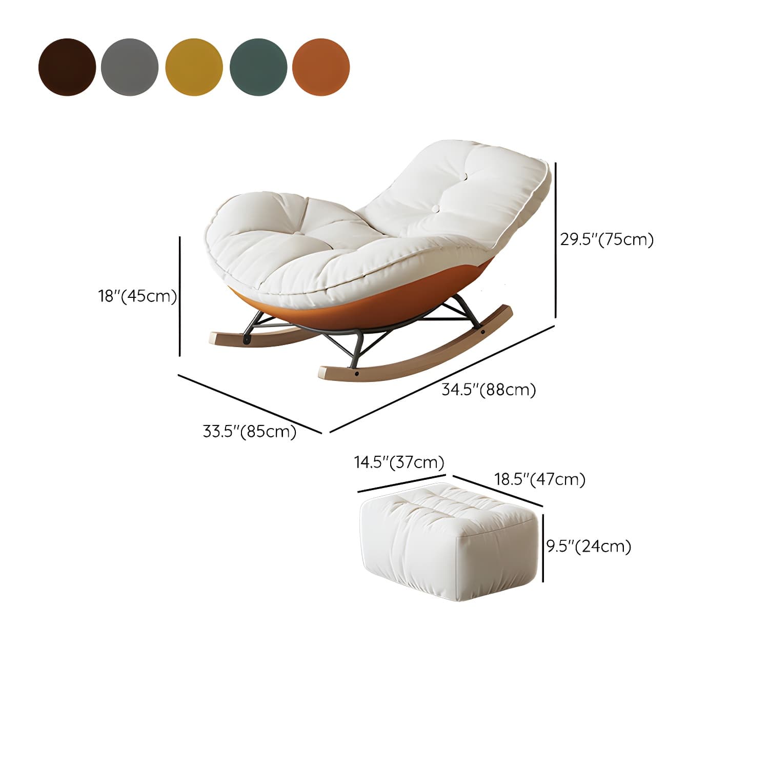 Contemporary Upholstered Rocking Chair with White Tufted Flannel Cushion and Solid Wood Legs - image 21