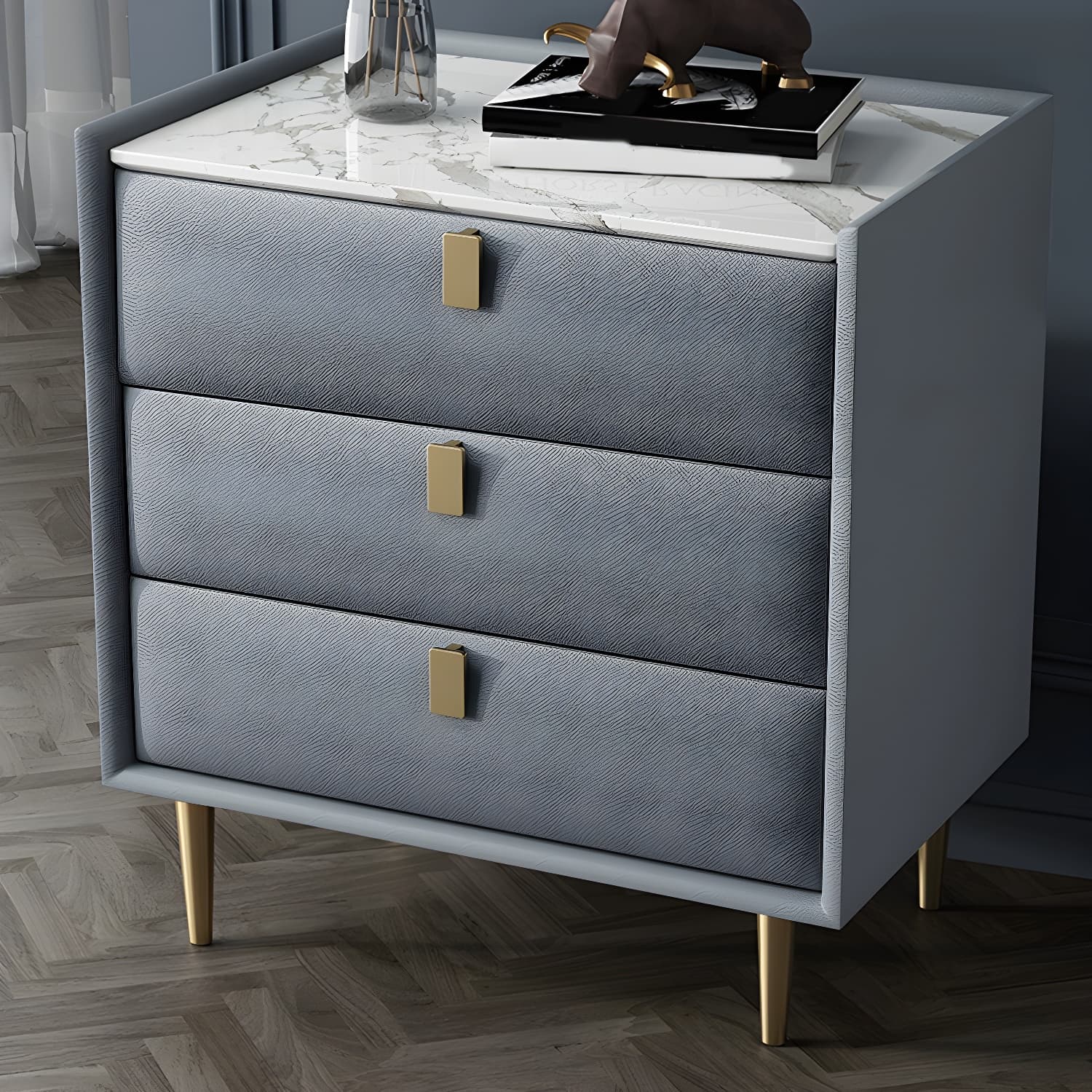 Modern Faux Leather Nightstand with Drawer Storage in Standard Height - image 9