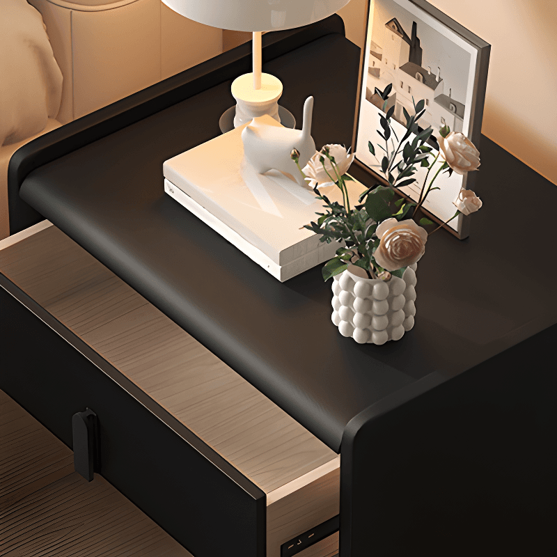 Organic Modern Nightstand With Drawer Organization with 2 Drawers, Pleather Countertop, and Leg - image 9