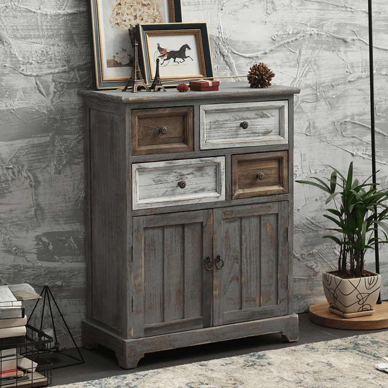 Industrial Detached Utility Cabinet with Distressed Wood and 4 Drawers Featuring Loop Pulls - image 7