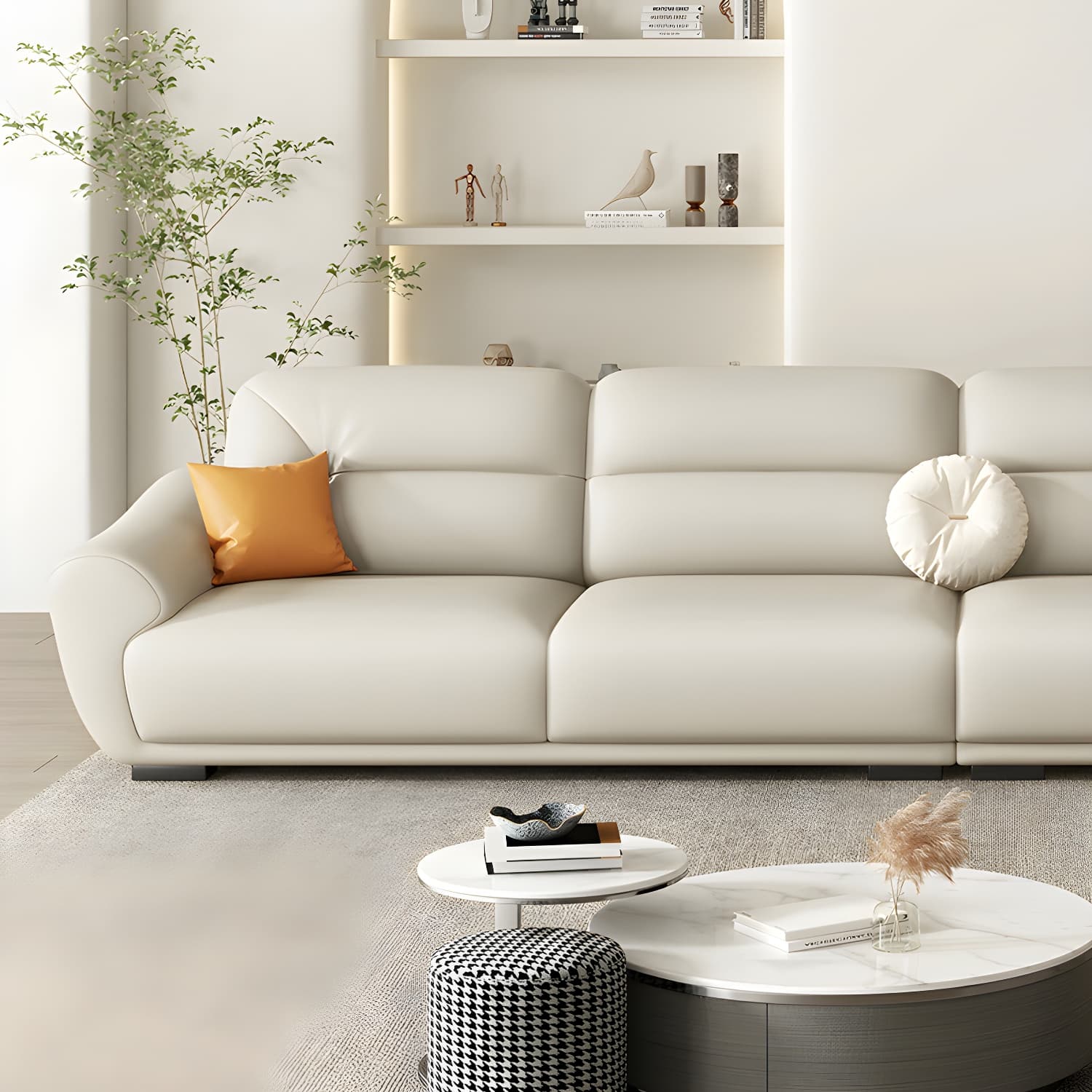 Modern One Arm Genuine Leather Sectional Sofa with Wood Frame - image 12