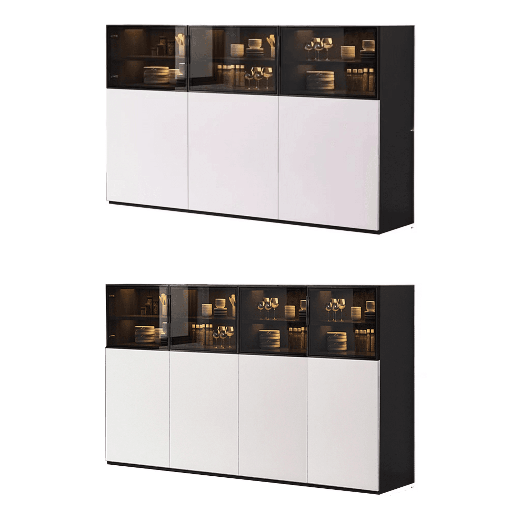 Simplistic Manufactured Wood Narrow/Standard Server/Sideboard with Cupboard, Five Internal Shelves/Six Internal Shelves, Pantry Hutch, Glass Doors - image 8