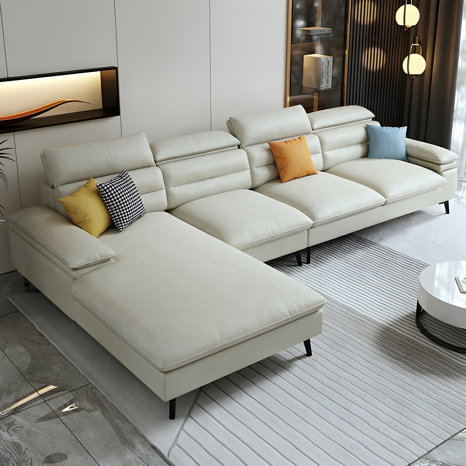 Modern L-Shape Sofa Chaise in Tech Cloth with Stationary Design and 3 Piece Set - image 7