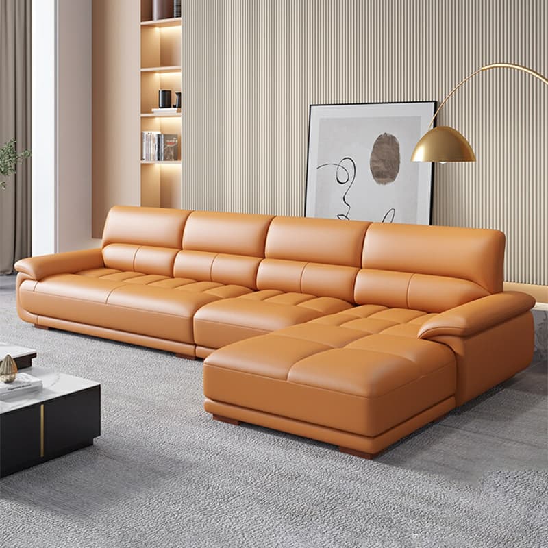 Modern Orange Genuine Leather Sectional Sofa with Wood Frame and Pillow Top Arms - image 3