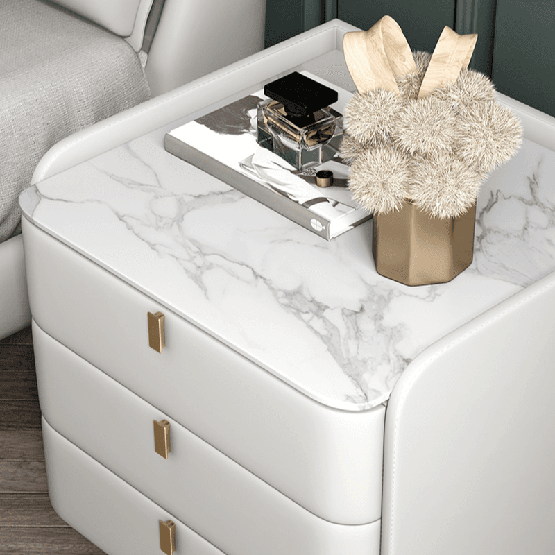 Art Deco 3 Tiers Drawer Storage Bedside Table with Stone Countertop - image 23