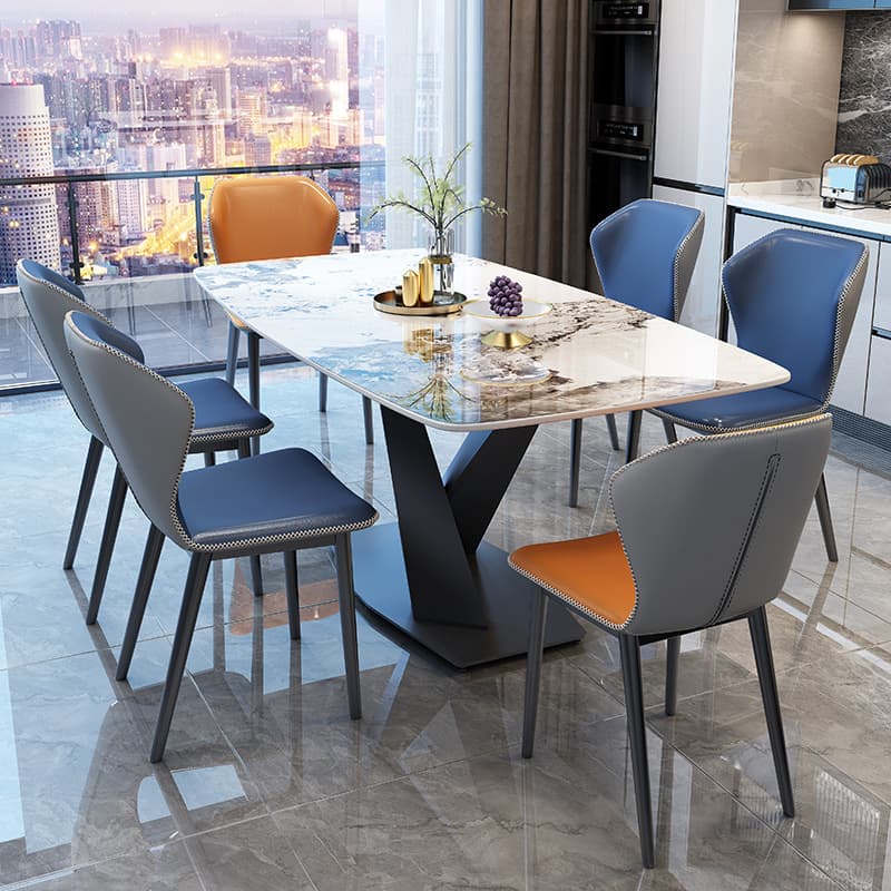 Modern Rectangle White Stone Dining Table 4 Person/Seats 6/For 8 Standard Height Fixed Table - image 4