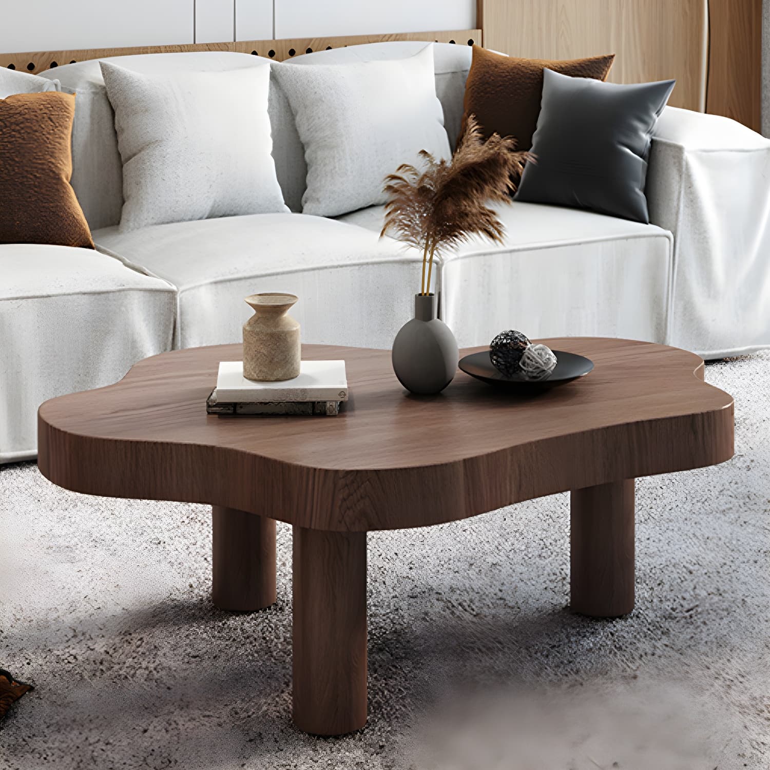 Contemporary 3 Legs Coffee Table Wood Cloud Shaped Cocktail Table - image 3