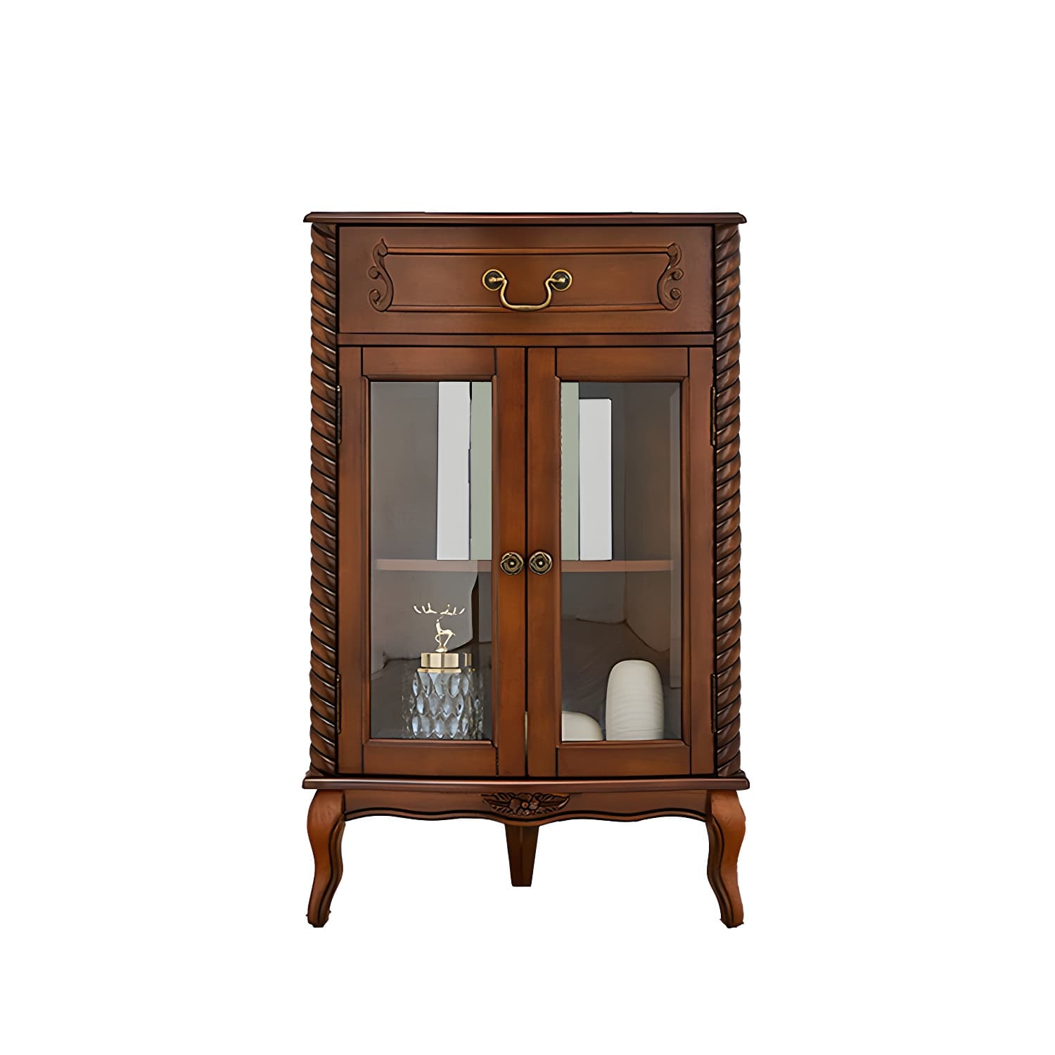 Mid-century Modern Brown Corner Cabinet, Wooden Accent Cabinet with Shelves - image 13