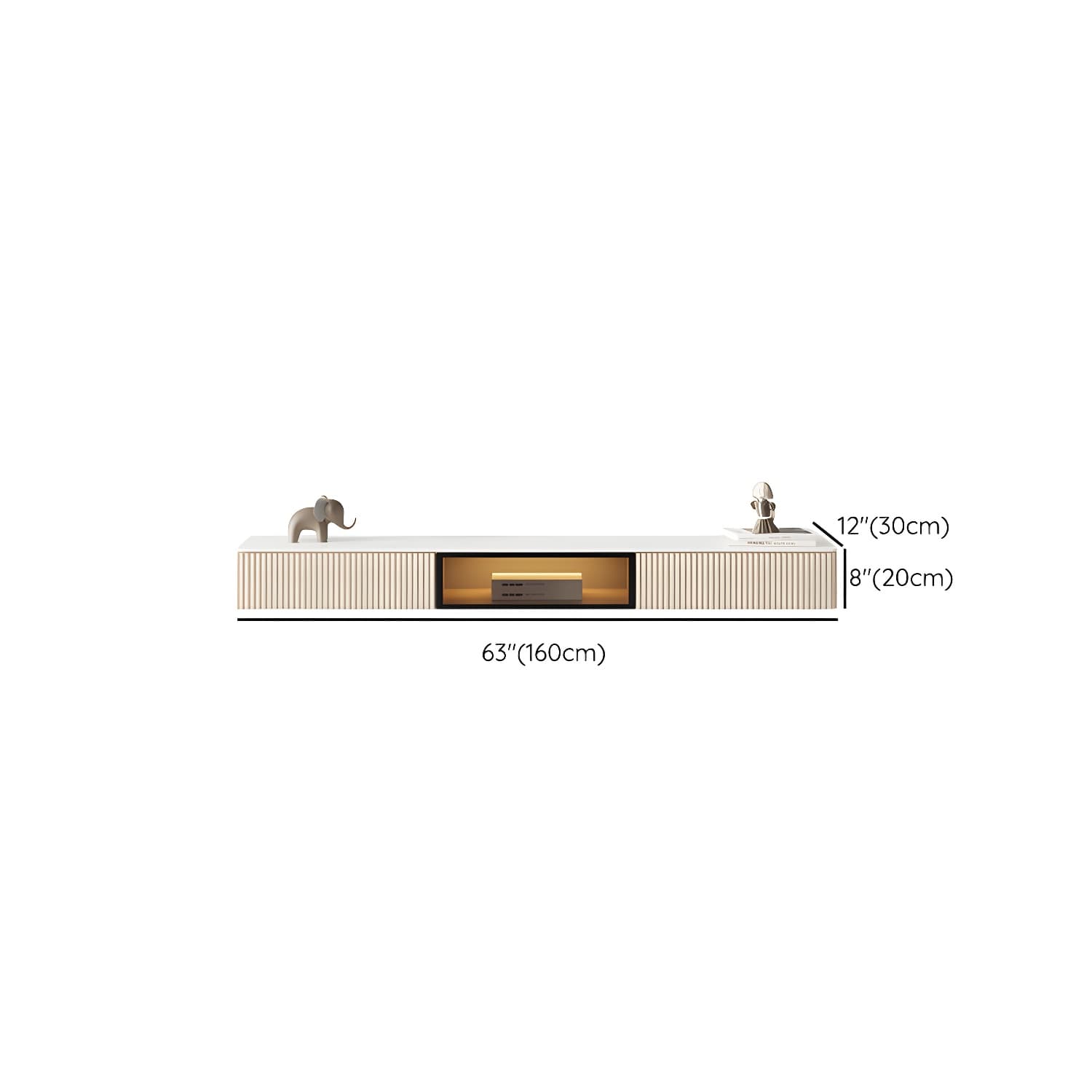 Glam Wall-mounted TV Media Stand Slate Top Wood Frame with Storage - image 13