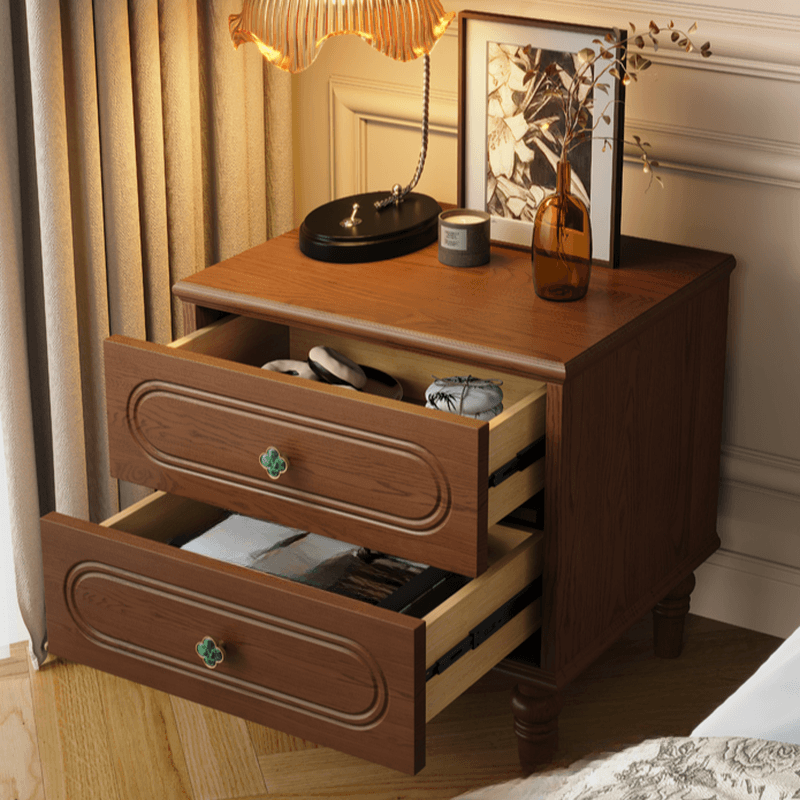 Organic Modern Nightstand With Drawer Organization Featuring 2 Drawers, Natural Wood Countertop, and Leg - image 10