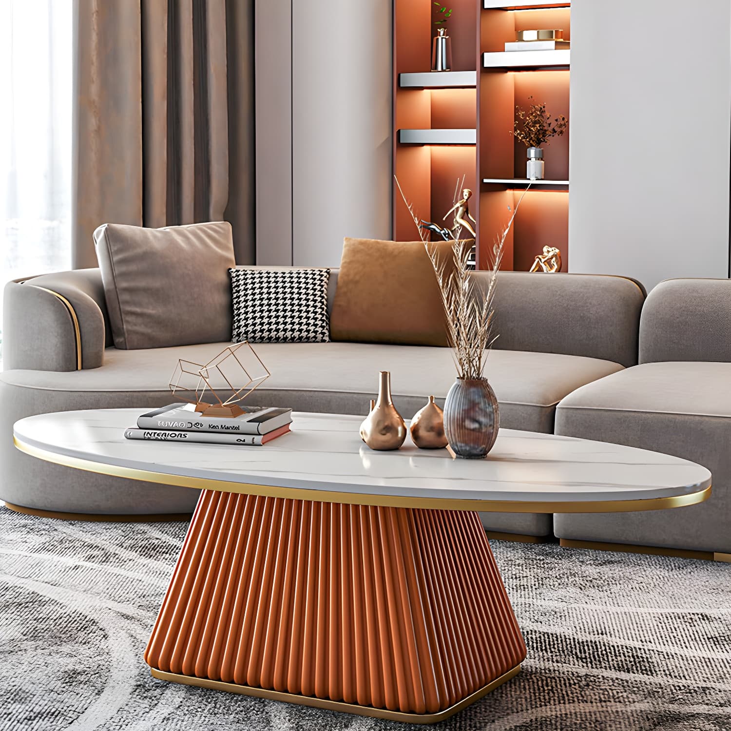 Glam Single Coffee Table Oval Pedestal Coffee Cocktail Table - image 18