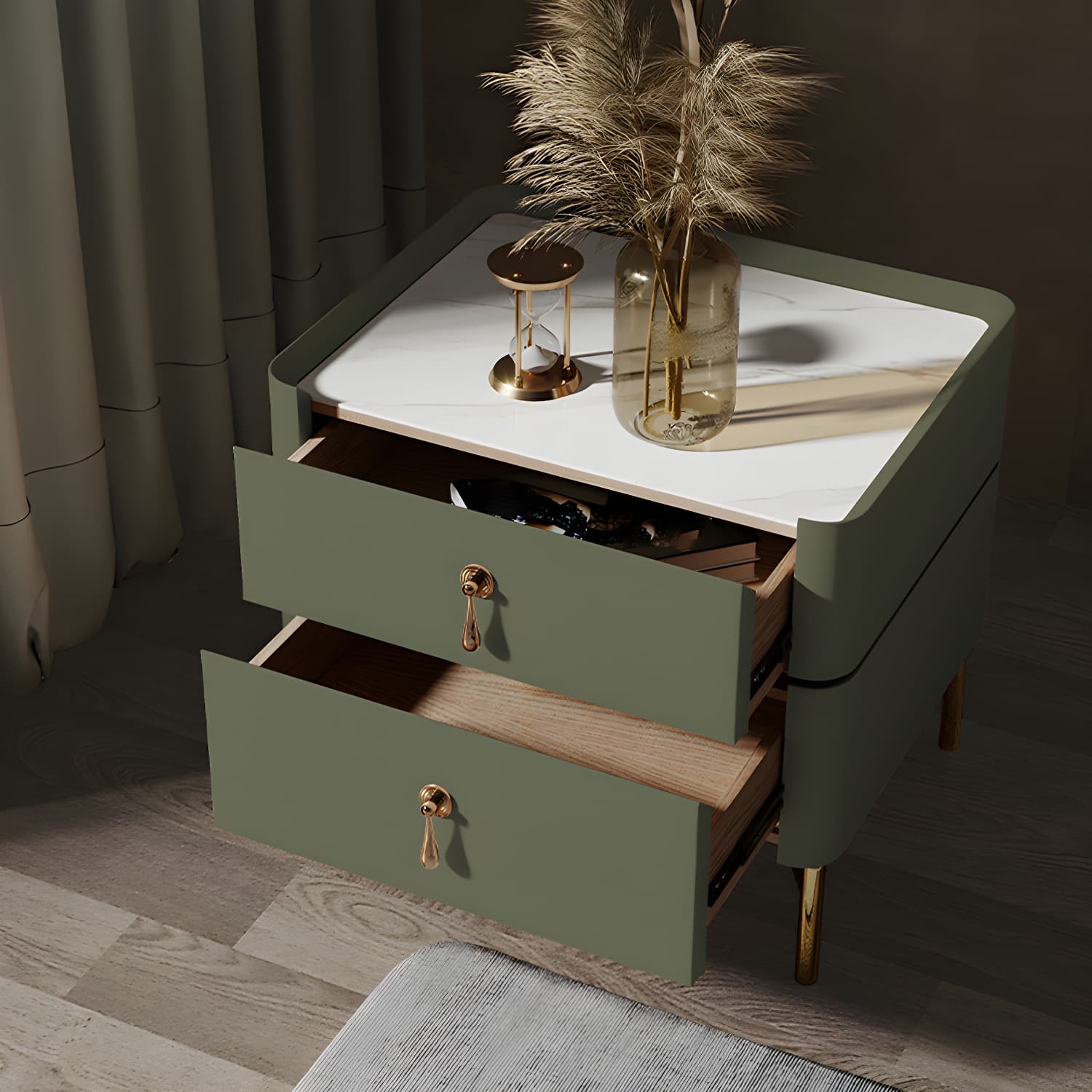 Glam 2-Drawer Nightstand Glass Top 19 Inch H Legs Included Night Table